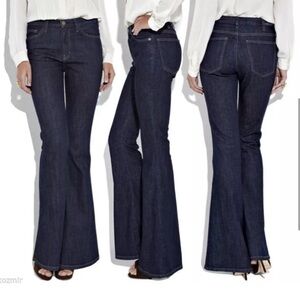 Current/Elliott The High Rise Bell Wide Flare Denim Jeans Patriot Dark Wash